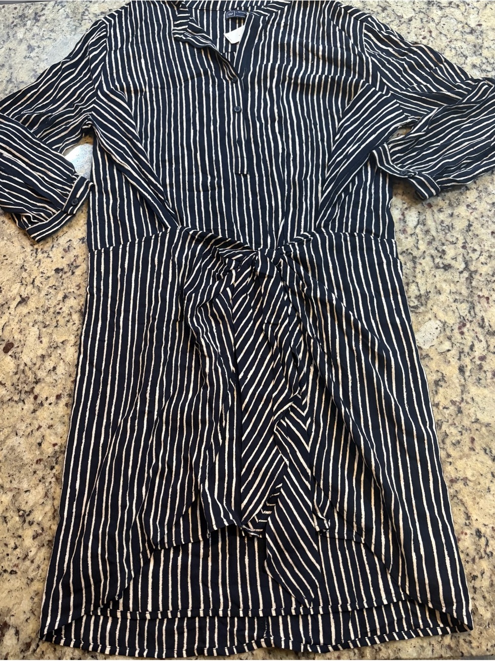 GAP Navy and White Vertical Stripe Tie-Waist Dress